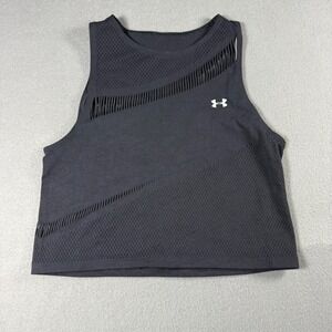 Under Armour Womens Tank Top Crop Slash Mesh Black Athletic Workout Activewear S